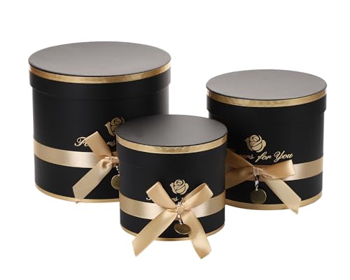Set of 3 Cylinder Luxury Flower Boxes with Lids Round Florist Gift Ribbon Bow Cardboard Packaging Box for Flowers, Nested ...