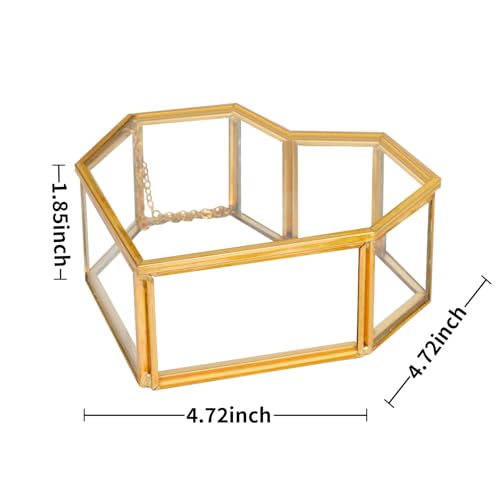Himitimi Vintage Glass Jewelry Box Heart-Shaped Gold Keepsake Box with Hinged Lid Trinket Ring Earring Jewelry Organizer V...