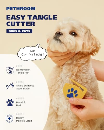 PETHROOM Easy Tangle Cutter for Dogs & Cats | Professional Dematting Tool with Steel Blade | Cat Matted Fur Remover | Safe...