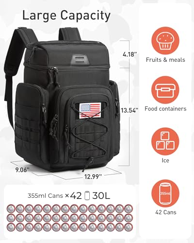 TOURIT 30L (42 Cans) Tactical Cooler Backpack – Military-Grade Insulated Back Pack with 16H Ice Retention, Leakproof Mult...