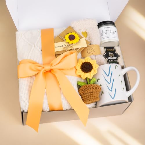 Gift Basket for Women,Birthday gifs, Blanket Set, Candles for Women, Get Well Soon Gifts, Sunflower Gift, Thanksgiving Gif...