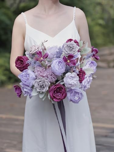 MISSPIN Artificial Flowers DIY Box Set Fake Roses Bouquet Bridal Wedding Flowers Colorful Centerpiece Table Decorations Bo...