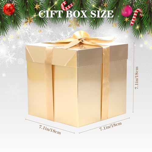Jaywayang 5 Pack Gold Gift Boxes with Lids, Ribbons and Tissue Papers Square Gift Boxes - 7.1 Inch - Christmas Presents Wr...