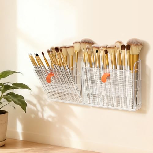 FHDUSRYO 2 Pack Wall-Mounted Makeup Brush Holder, 16-Slot Eyeliner Lip Liner Organizer Holder, Makeup Organizer for Make U...