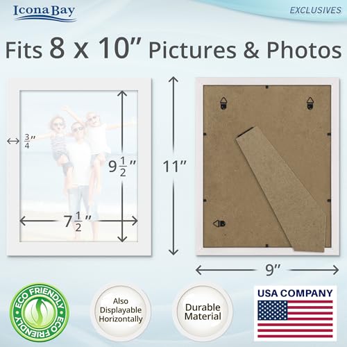 Icona Bay - 8x10 Picture Frames - White, 3 Pack - Sturdy Engineered Wood Photo Frames - Sleek Design, Table Top or Wall Mo...