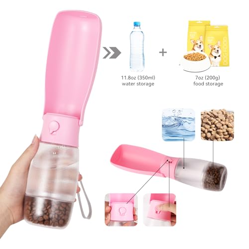 Fortuniphant 2-in-1 Foldable Pet Travel Water Bottle, Feeding Vessels for Pets, 11.8oz Water & 7oz Food Container for Dogs...