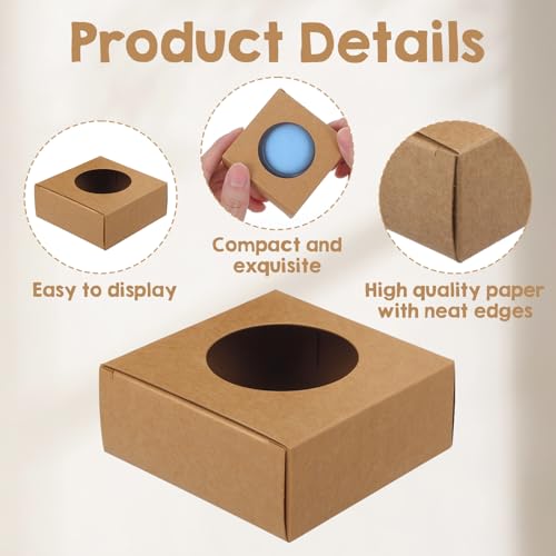 Caeuiciw 120 Pcs Soap Boxes for Homemade, 3 x 3 x 1.2 Inch Small Paper Gift Packaging Boxes with Window, Gift Wrappers for...