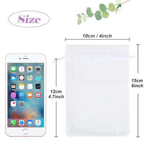 HRX Package 100pcs White Organza Bags, 4x6 inch Mesh Bags Drawstring Gift Bags Jewelry Pouches for Candy Wedding Favors Ch...