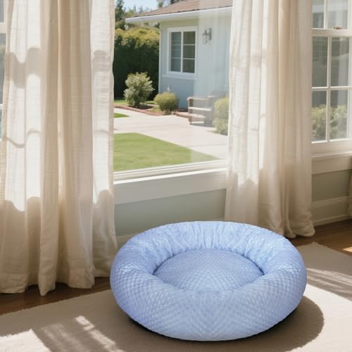 Small Donut Dog Bed - Cooling Calming Cuddler for Cats & Puppies, Anti-Anxiety Ice Fabric Round Pet Bed, Washable Comfort ...