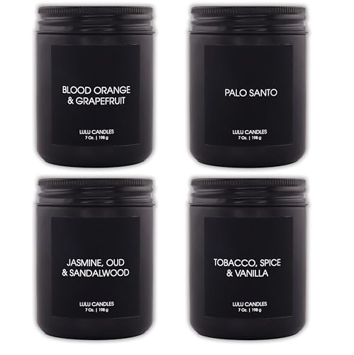 Lulu Candles | 4 Pack Scented Candles Gift Set | Gift Set for Home, Men, and Women | Jasmine, Oud & Sandalwood, Blood Oran...
