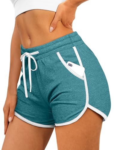 Aloodor Womens Athletic Shorts Running Dolphin Shorts with Pockets and Drawstring