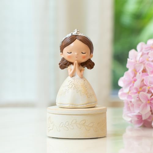 First Communion Gift Set for Girls - Resin Prayer Girl Figurine with Dove & Olive Branch Design, White Religious Keepsake ...