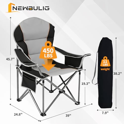 NEWBULIG Oversized Folding Camp Chair for Adults, 500 LBS Heavy Duty Support, Portable Outdoor Collapsible Chairs, with Cu...