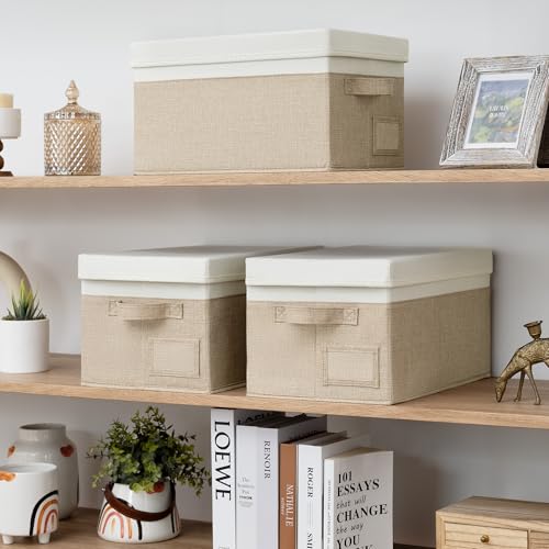 GRANNY SAYS Storage Basket with Lid, Linen Fabric Storage Bins with Label, Decorative Storage Boxes, Clothes Storage and O...