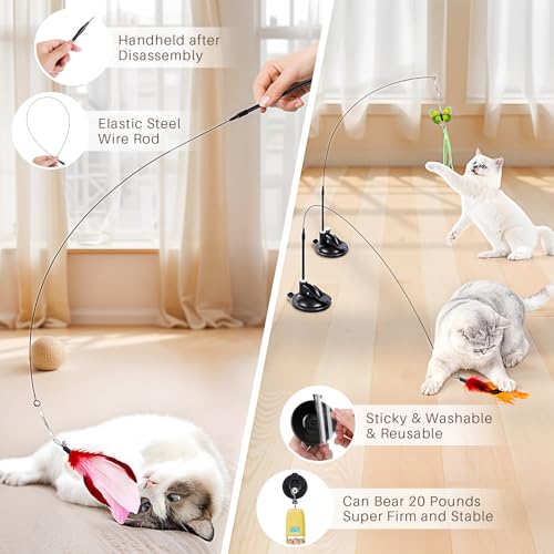 HONGDDY Cat Toys for Indoor Cats, 14Pcs 4 in 1 Cat Interactive Toys, Hanging Door Kitten Wand with Suction Cup Removable F...