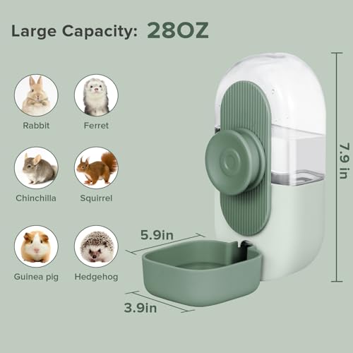 Kenond 28oz Hanging Automatic Rabbit Water Bottle, Guinea Pig Water Bottle No Drip, Gravity Water Dispenser for Cage, Suit...