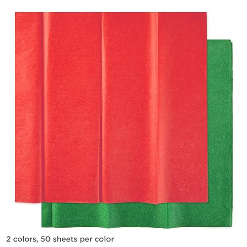 Hallmark Red and Green Bulk Tissue Paper for Gift Wrapping (100 Sheets) for Gift Bags, Christmas Presents, Holiday Crafts ...