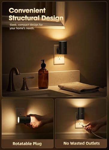Brightown 2 Pack Night Lights Plug Into Wall, Modern Night Light with Rotating Plug, Dusk to Dawn Sensor, 0-100LM Stepless...