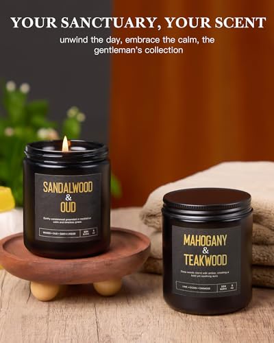 Crackling Wood Wick Candles for Men: 4 Pack 36oz Soy Scented Candles for Home Scented, Up to 200H Burning, Masculine Mens ...