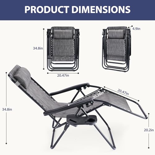 Sweetcrispy Zero Gravity Chairs, Set of 2 Portable Recliner Beach Camping Patio Outdoor Folding Lounge Chair with Cup Hold...