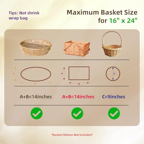 WIKDAY Cellophane Wrap for Gift Baskets 16x24 Inches 8 PCS Large Clear Gift Wrapping Plastic Bags with Ties for Gift Givin...