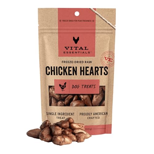 Vital Essentials Freeze Dried Raw Chicken Hearts Dog Treats | Single Ingredient | Premium Quality | Grain Free Treats for ...