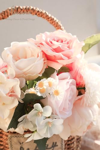 Floroom Blush Cream Artificial Flowers Fake Roses Peonies Dahlia and Greenery Combo Box Set for DIY Wedding Bouquets Brida...