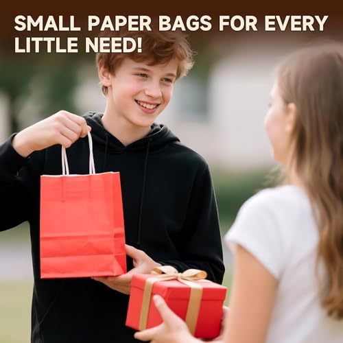 YEEHAW 24 Pack Small Gift Bags 5.8"×3.2"×8.25" Kraft Paper Bags with Handles, Party Favor Bags Bulk for Kids Birthday, Bab...