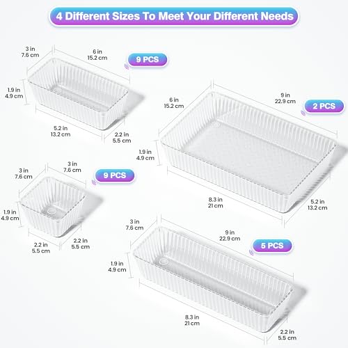 Okylvve 25 PCS Clear Plastic Drawer Organizer Set - 4 Sizes Makeup Organizer Desk Drawer Divider Bathroom Organizers and S...