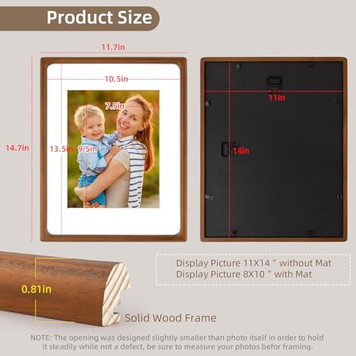Golden State Art 11x14 Picture Frames - Brown Solid Wood with Glass, Rounded Corner 11 x 14 Picture Frame Matted to 8x10 P...