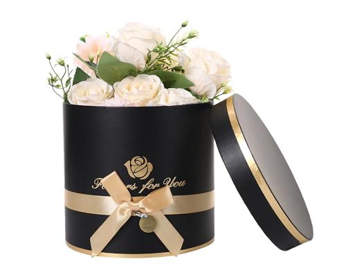 Set of 3 Cylinder Luxury Flower Boxes with Lids Round Florist Gift Ribbon Bow Cardboard Packaging Box for Flowers, Nested ...
