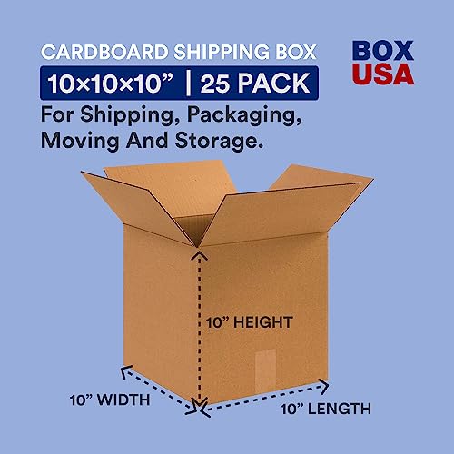 BOX USA Shipping Boxes Small 10"L x 10"W x 10"H 25-Pack, Cardboard Box for Shipping, Moving, Mailing, Packing, Packaging a...