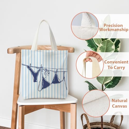 Likjad striped canvas bag, floral tote bag, striped items for women and the best choice for those who love stripes