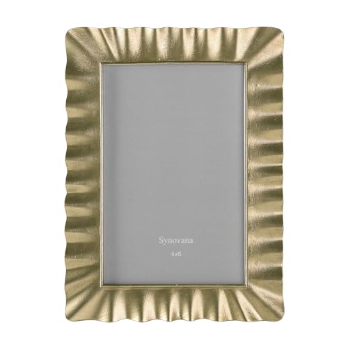 Synovana Antique Gold Picture Frame – 4x6 Vintage-Inspired Rippled Alloy Picture Frame, Golden Picture Frames for Wedding,...