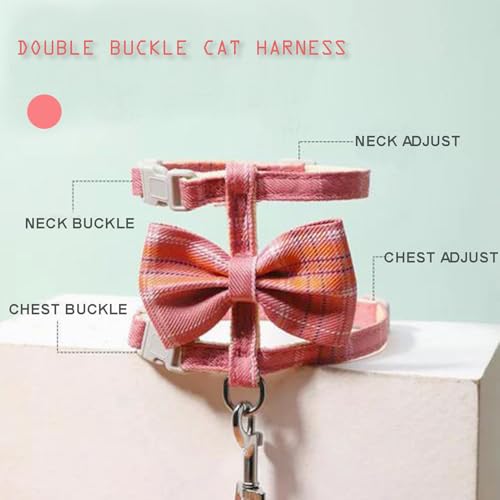 WELLYUK Cat Harness and Leash Set Escape Proof for Outdoor Walking Travel with Cute Red Check Bowtie, Kitten Soft Lightwei...