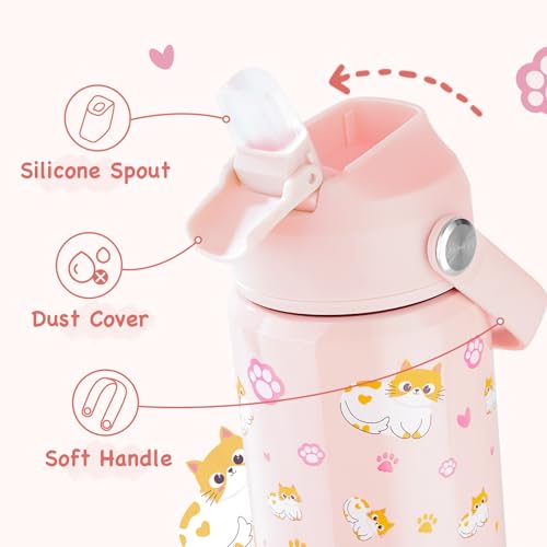 Kerilyn 12oz Kids Water Bottle, Stainless Steel Insulated Water Bottle For Kids, Toddler Cup With Straws Leak-proof, Kids ...