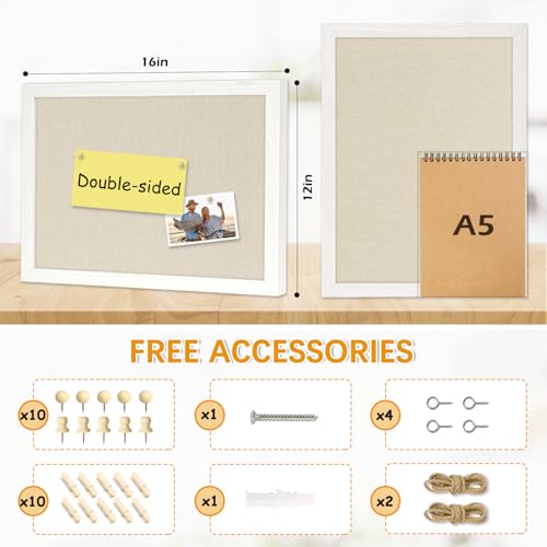 DOLLAR BOSS Bulletin Boards with Linen 1-Pack 16''X 12'' Double-Sided Cork Board for Walls Wood Framed Bulletin Boards, Sm...
