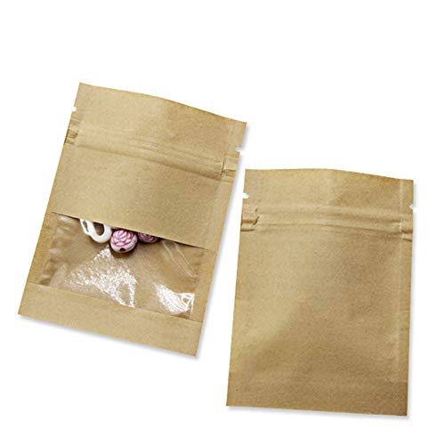 PABCK 100 Pack (Inner Size 2.36x2.36inch) Clear Window Airtight Seed Packets Brown Kraft Paper Envelopes for Zip Food Stor...