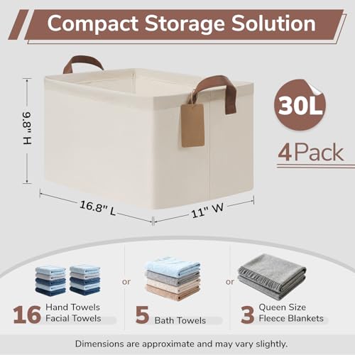 CHICVITA 4 Pack Large Storage Baskets for Shelves, Collapsible Closet Organizer Bins with Metal Frame, Fabric Storage Bins...