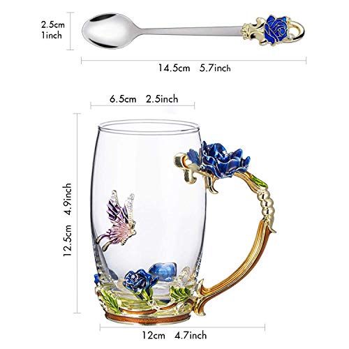 Gifts for Mom Women Unique Blue Tea Mug With Spoon Set & Flower Decoration - Top Birthday Christmas Gifts For Women Mom Wh...