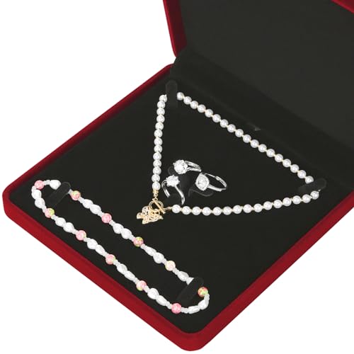 LETURE Velvet Jewelry Set Box, Velvet Gift Box for Bracelet Necklace Earring Ring (Red)