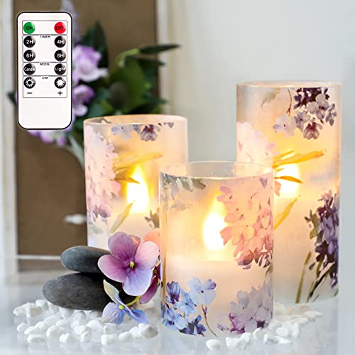 Silverstro Hydrangea Flameless Candles with Remote Blinks Glass Real Wax LED Candles - Home Party Wedding Romantic Love Th...