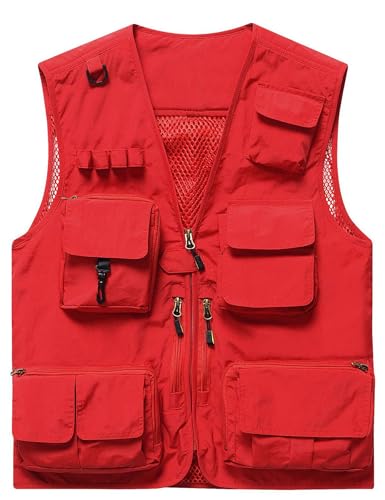 Flygo Men's Casual Lightweight Outdoor Fishing Work Safari Travel Photo Cargo Vest Jacket Multi Pockets