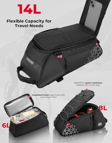 KEMIMOTO 8L Bike Bag with 6L Removable Cooler Bag, Bike Rear Rack Bag PVC Water Resistant Insulated Bag, Bicycle Trunk Pan...