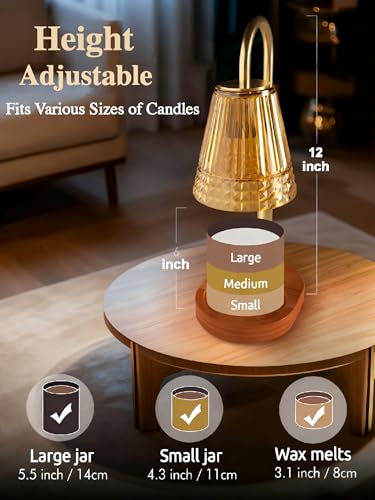 Candle Warmer Lamp with Dimmable Light & Timer, Adjustable Height Flameless Electric Wax Melter for Scented Jar Candles, G...