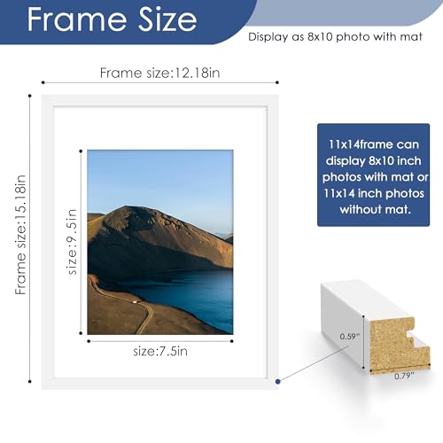 PEALSN 11x14 Picture Frame Set of 6, Display Pictures 8x10 with Mat or 11x14 without Mat for Wall Mounting or Table Top Di...