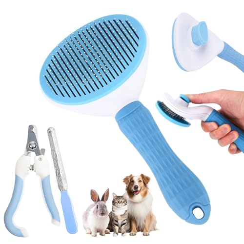 Aglads 8PCS Cat Rabbit Bunny Dog Grooming Kit,Self-Cleaning Brush,Nail Clipper,Grooming Glove,Massage Brush,Flea Comb,Towe...