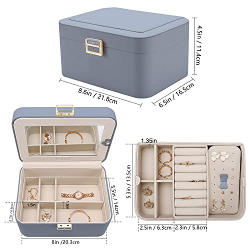 KAMIER Jewelry Organizer Box, 2 Layers PU Leather, Large Capacity, Double Lock and Large Mirror, Hidden Necklace Hooks, Re...