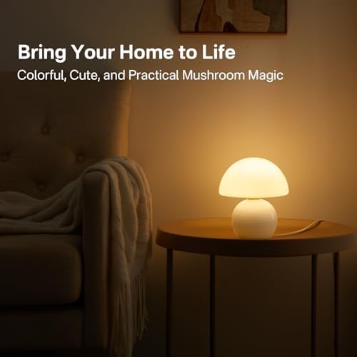 Dawnwake Mushroom Lamp Table Desk Bedside Lamp, Mushroom Decor Nightstand Small Table Lamps for Bedroom Night Stands (White)