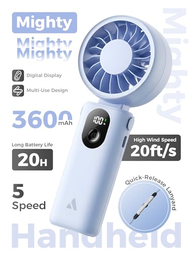 Aecooly Mighty Portable Handheld Fan | 20H Max Cooling Time | 3 Flexible Modes | 5 Speeds Wind | Battery Level Display | U...